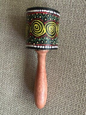 🌀Hand-Painted Dot Art Cylinder Gourd Shaker - Indigenous Folk Art Rattle 8.5"
